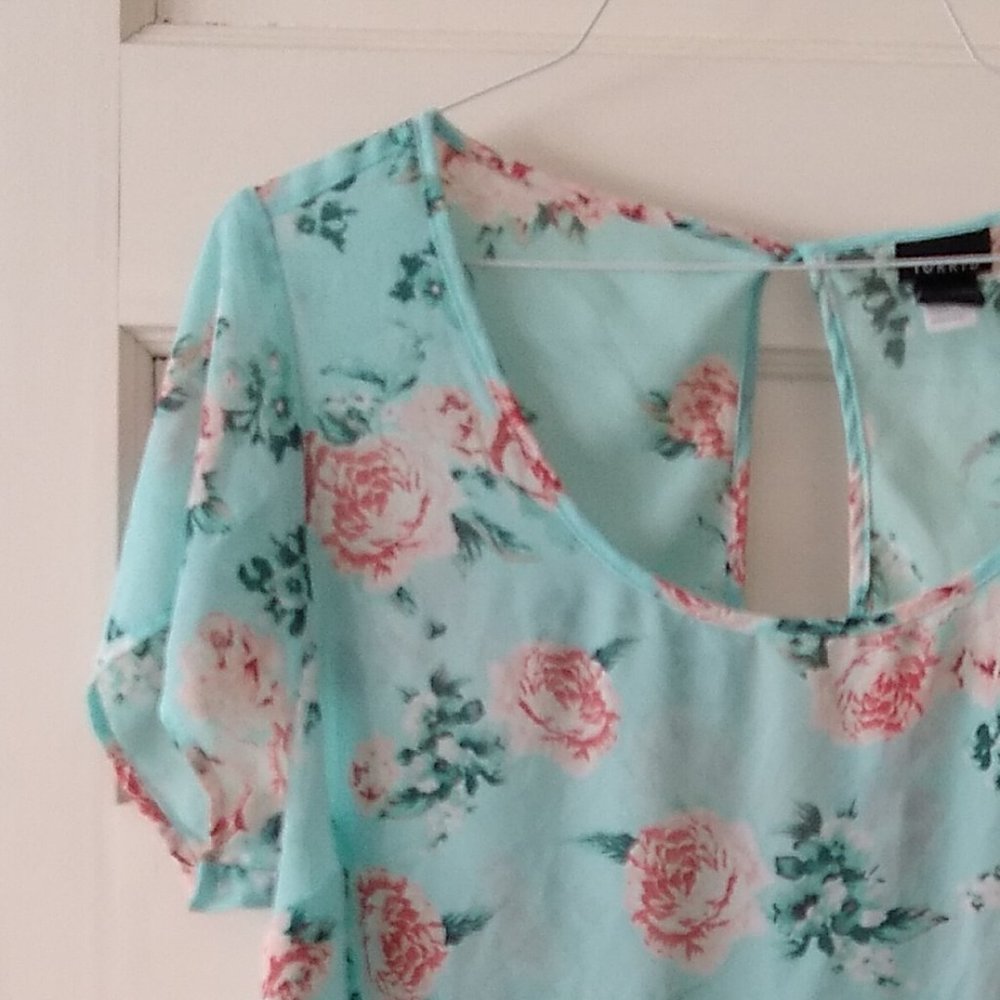 Torrid Sheer Blouse Shell in Pink and Blue Floral